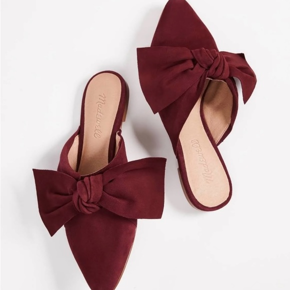Burgundy Suede Bow Mules - Picture 4 of 6